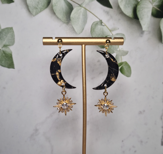 Black & Gold Marble Earrings | Hypoallergenic & Handmade