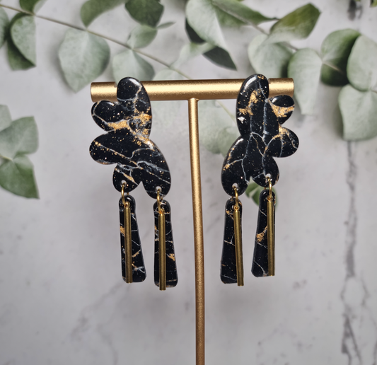 Black & Gold Marble Earrings | Hypoallergenic & Handmade