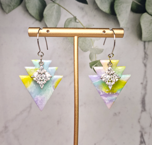 Paddle Pop Faux Marble - Tiered Triangles Earrings